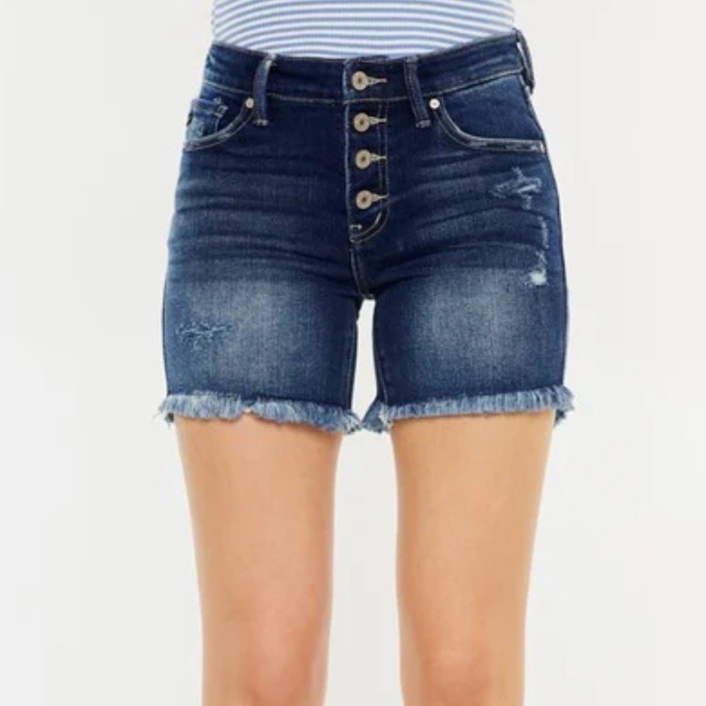 KanCan Dark Blue Distressed Jean Shorts